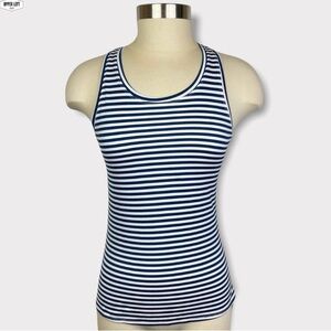 Oiselle Tank Top Striped Racerback Running Workout Navy Blue / White XS